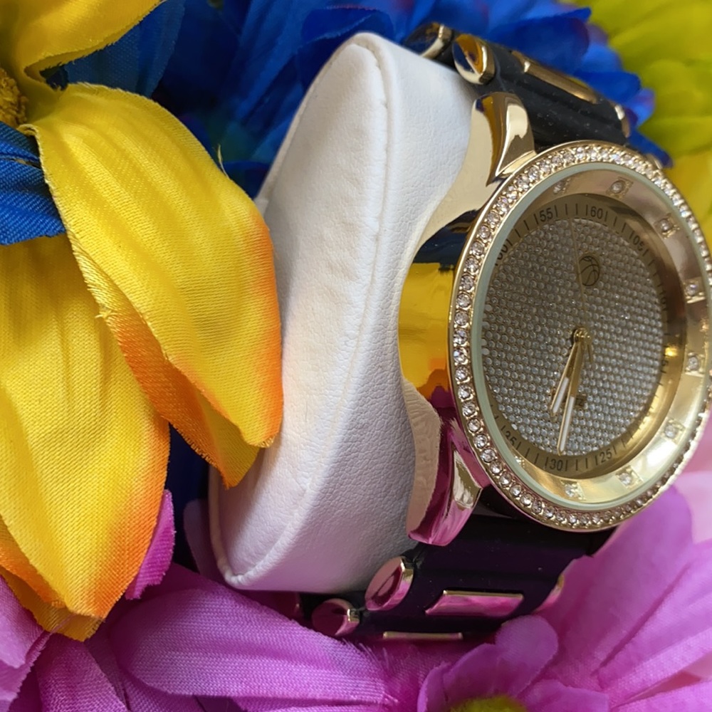 NEW* MEN BLACK GOLD ICY BLING SILICON WATCH - Picture 4 of 6